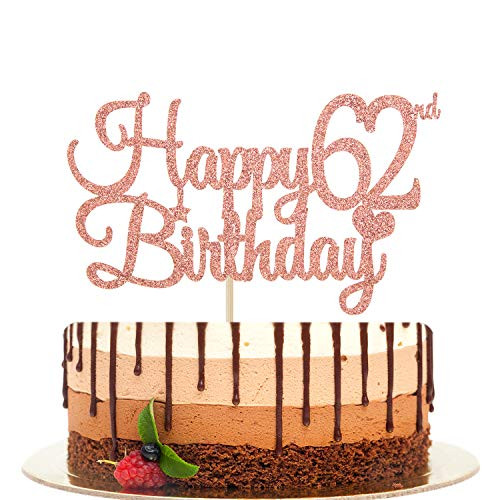Happy 62nd Birthday Cake Topper Cheers to 62 Years 62  and  Fabulous 62nd BirthdayAnniversary Party Decorations Rose Gold Glitter_