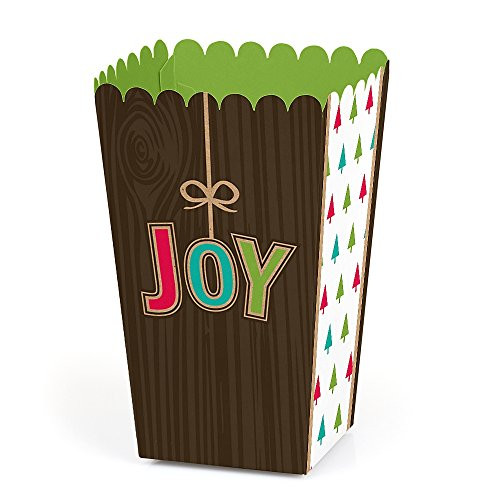 Big Dot of Happiness Rustic Joy - Holiday & Christmas Party Favor Popcorn Treat Boxes - Set of 12