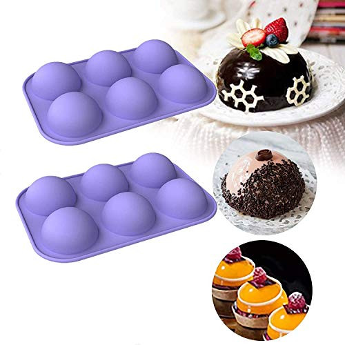 2PCS Semi Sphere Silicone Chocolate Mold with 6-Cavity Baking Mold for Making Hot Chocolate Bomb Cake Jelly Dome Mousse