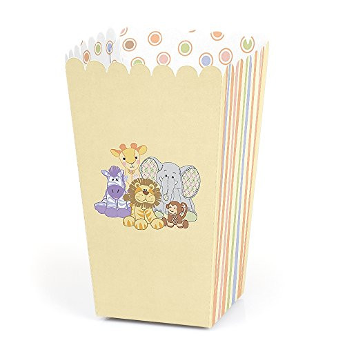 Big Dot of Happiness Zoo Crew - Zoo Animals Baby Shower or Birthday Party Favor Popcorn Treat Boxes - Set of 12