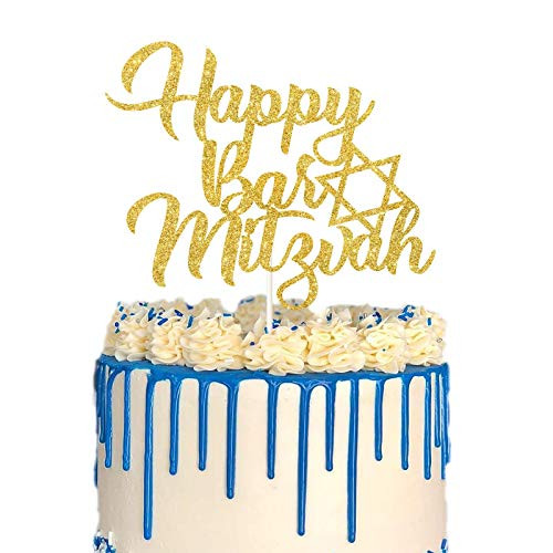 Gold Glitter Happy Bar Mitzvah Mitzvah Cake Topper Elegant Star of David Mitzvah Cake Topper Jewish Birthday Cake Topper Jewish Holiday Party Supplies