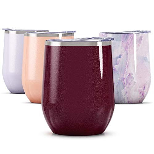 Maars Bev Steel Stemless Wine Glass Tumbler 12 oz  Double Wall Vacuum Insulated - Glitter Rosewood