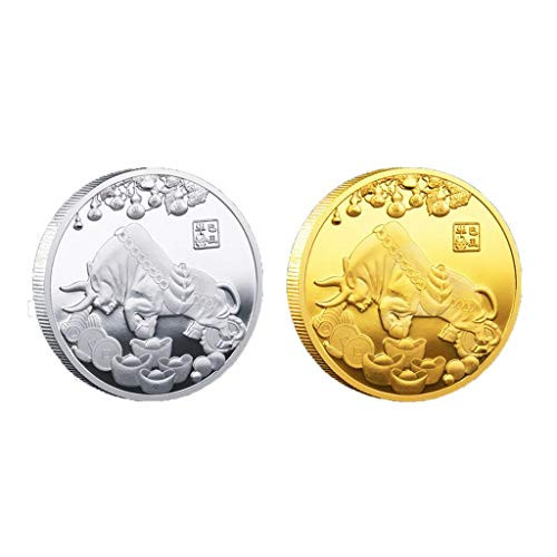 Mcree Chinese Zodiac OX Year Commemorative Coin Souvenir Coins 2021 Art Lucky Gift Collection Coin with Plastic Case
