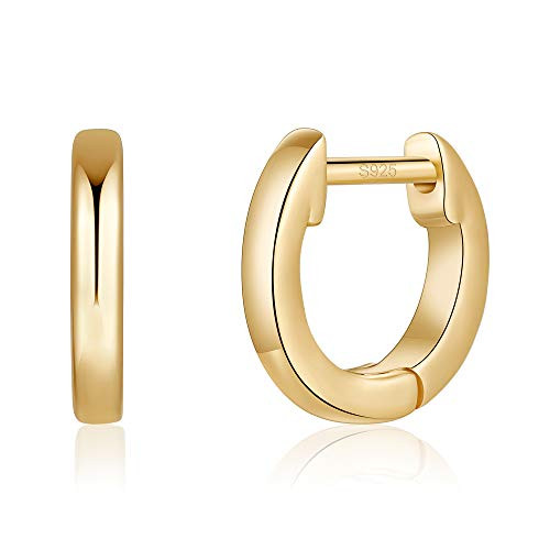 S925 Sterling Silver Post Huggie Hoop Earrings 14K Gold Plated Small Hoop Earrings for Women Cuff Huggie Stud Earrings