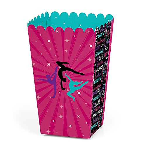 Big Dot of Happiness Tumble, Flip & Twirl - Gymnastics - Birthday Party or Gymnast Party Favor Popcorn Treat Boxes - Set of 12