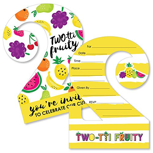 TWO-tti Fruity - 2nd Birthday - Shaped Fill-In Invitations - Frutti Summer Second Birthday Party Invitation Cards with Envelopes - Set of 12