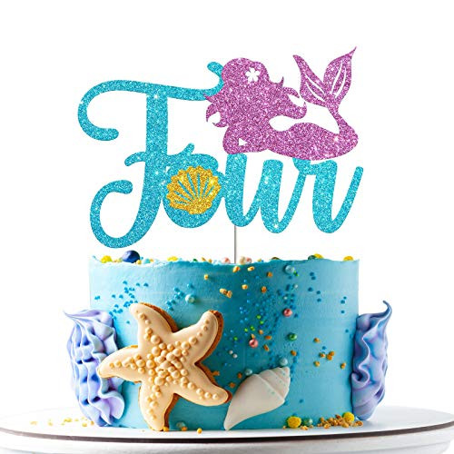 Mermaid Four Cake Topper Happy 4th Birthday Cake Decor Im Four Sign Little Mermaid Birthday Party Decoration Supplies Daughter of the Sea Under the Sea Themed Ocean Themed Mermaid Four Cake Topper Happy 4th Birthday Cake Decor Im Four Sign Little Mermaid Birthday Party Decoration Supplies Daughter of the Sea Under the Sea Themed Ocean Themed