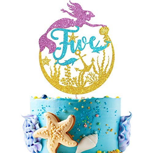 Mermaid Five Cake Topper Happy 5th Birthday Cake Decor Im Five Sign Little Mermaid Birthday Party Decoration Supplies Daughter of the Sea Under the Sea Themed Ocean Themed Mermaid Five Cake Topper Happy 5th Birthday Cake Decor Im Five Sign Little Mermaid Birthday Party Decoration Supplies Daughter of the Sea Under the Sea Themed Ocean Themed