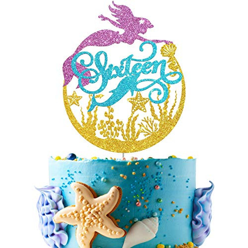 Mermaid Sixteen Cake Topper Happy 16th Birthday Cake Decor Sweet Sixteen Sign Little Mermaid Birthday Party Decoration Supplies Daughter of the Sea Under the Sea Themed Ocean Themed Mermaid Sixteen Cake Topper Happy 16th Birthday Cake Decor Sweet Sixteen Sign Little Mermaid Birthday Party Decoration Supplies Daughter of the Sea Under the Sea Themed Ocean Themed