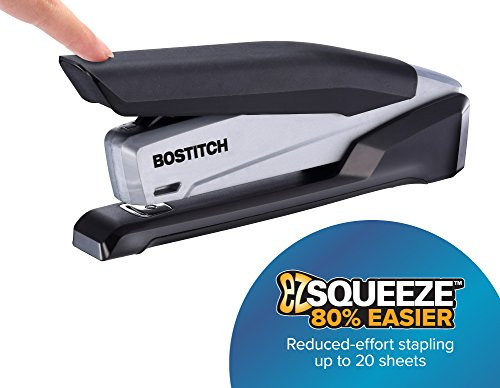 Bostitch Office Executive Stapler - 3 in 1 Stapler - One Finger, No Effort, Spring Powered Stapler, Black/Gray (INP20)