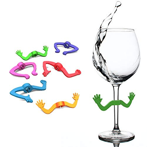 Wine Glass Markers Set of 6 Hand Silicone Drink Glass Charms  and  Wine Charm Tags Hostess Gift Dinner Parties For Wine Tasting Party Wine Gift and Favors