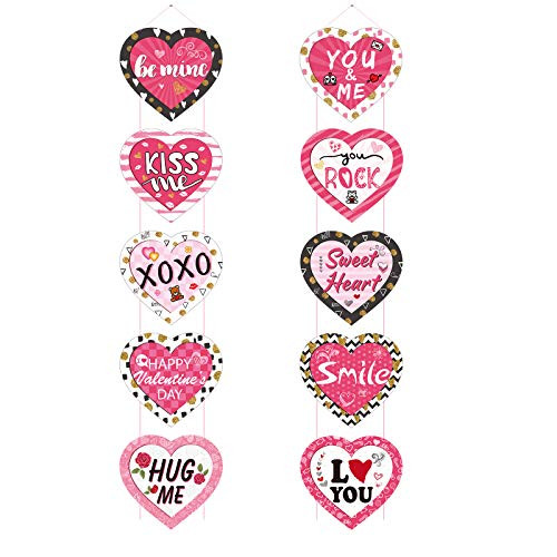 PLULON Valentines Heart Banner Candy Heart Sign Conversation Hearts Garland for Valentines Day Decorations Valentines Porch Sign Hanging Heart for Valentines Day Party Supplies