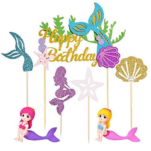 Glitter Mermaid Theme Birthday Cake Topper with 2 Miniature Mermaid Figurines for Baby Shower Under the Sea Mermaid Birthday Party Supplies favors Decorations Glitter Mermaid Theme Birthday Cake Topper with 2 Miniature Mermaid Figurines for Baby Shower Under the Sea Mermaid Birthday Party Supplies favors Decorations
