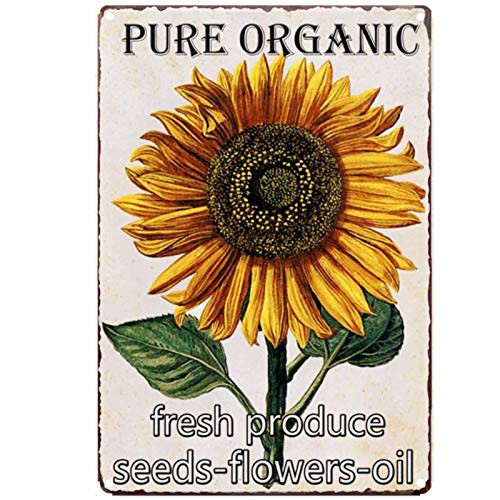 TISOSO Pure Organic Sunflower Vintage Tin Bar Sign Rustic Farmhouse Wall Home Decor for Living Room Bedroom or Bathroom 8X12Inch