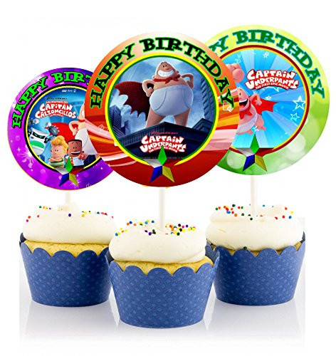 12 Captain Underpants The First Epic Movie Birthday Inspired Party Picks, Cupcake Picks, Cupcake Toppers #1