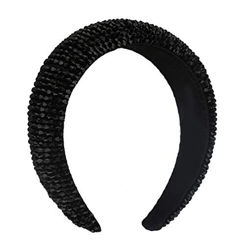 Wudaozi Black Fashion Padded Rhinestone Headband Wide Bejewelled Hairband Sparkly Headband Hair Accessories Padded Headband Party Headwear Hair Hoops Hair Accessories for Womens Girls