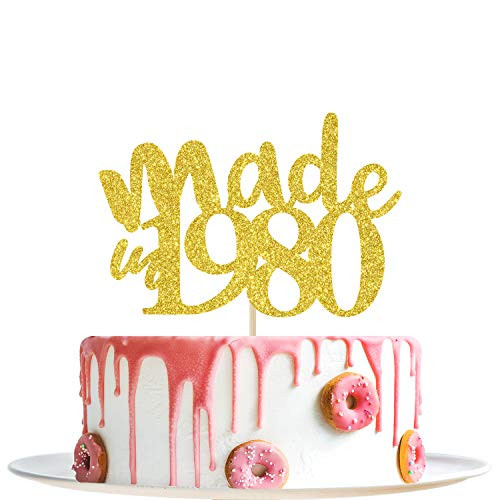 Gold Glitter Made In 1980 Cake Topper - Happy 40th Birthday Cake Topper - Cheers to 40 Years 40th Anniversary Party Decoration Gold Glitter Made In 1980 Cake Topper - Happy 40th Birthday Cake Topper - Cheers to 40 Years 40th Anniversary Party Decoration