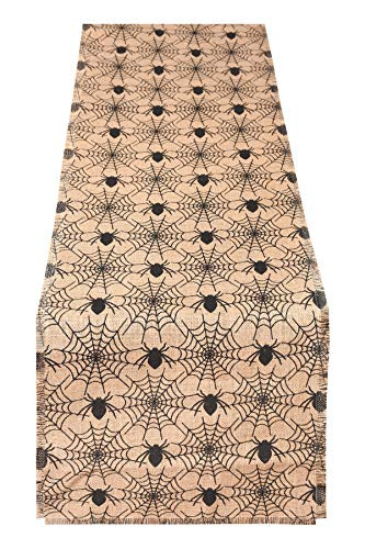 Yourtablecloth Printed Jute Table Runner Halloween Spider 14 x 72