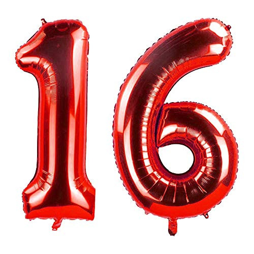 ZOOYOO 40 Inch Red 16 Foil Mylar Number Balloons for 16th Birthday Party Supplies16th Anniversary ZOOYOO 40 Inch Red 16 Foil Mylar Number Balloons for 16th Birthday Party Supplies16th Anniversary