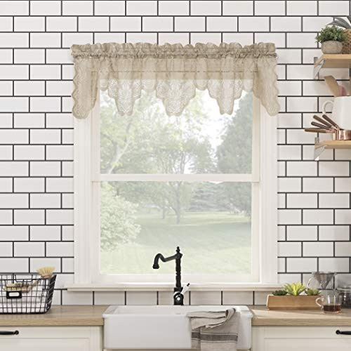 No_ 918 Alison Floral Lace Sheer Rod Pocket Kitchen Curtain Valance 58 x 14 Stone