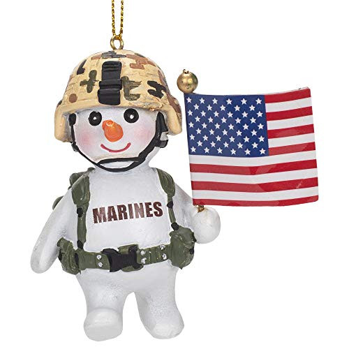 Kurt Adler MC2202 U_S_ Marine Corps Snowman with American Flag Hanging Ornament 3-inch High Resin
