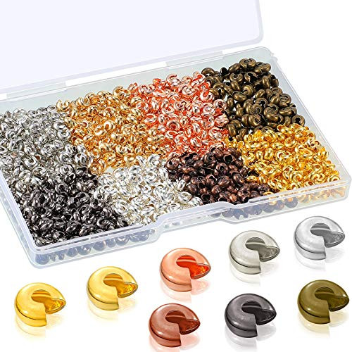 800 Pieces Crimp Bead Knot Covers Half Round Open Crimp Beads Covers 3_0 mm for DIY Jewelry Makings 8 Colors