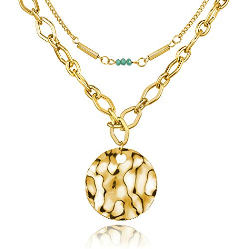 Edary Double Layered Necklace Gold Sequins Pendant Beaded Necklace Jewelry Accessories for Women and Girls_