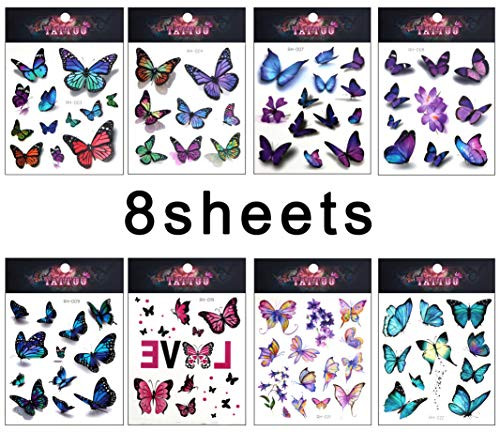 8 Sheets 3D Colorful Temporary Tattoo Stickers Flowes Butterflies And Multi-Colored Mixed Style Body Art Temporary Tattoos for Women Girls or Kids 8 Sheets 3D Colorful Temporary Tattoo Stickers Flowes Butterflies And Multi-Colored Mixed Style Body Art Temporary Tattoos for Women Girls or Kids