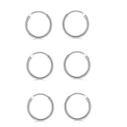 GULICX Silver Hoop Earrings for Women 3 Pairs 925 Sterling Silver Hoop Earrings Set for Girls Hypoallergenic Small Sleeper Cartilage Hoops Rings 8mm