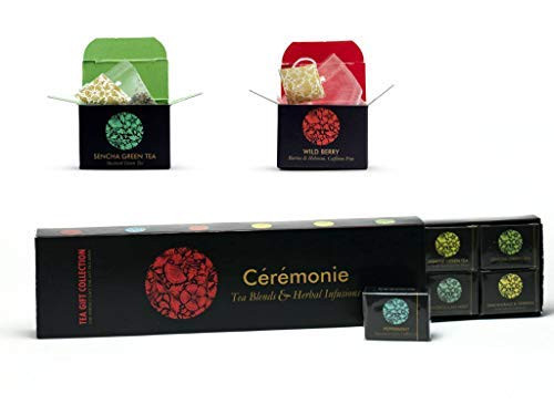 Tea Gift Collection, Ceremonie Tea, Premium Variety Gourmet Sampler Pack. 12 Individually Wrapped Silky Mesh Bags of Herbal Teas and Blends. Great Gift, Party or to Enjoy at Home. Certified Kosher.