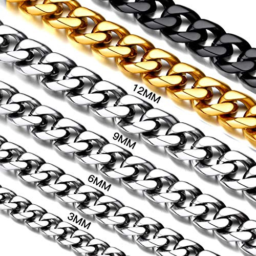 3mm 316L Stainless Steel Miami Cuban Chains Necklaces Hip Hop Punk Jewelry Waterproof Short Curb Cuban Link Chain Necklace for Men  and  Women 18 inches