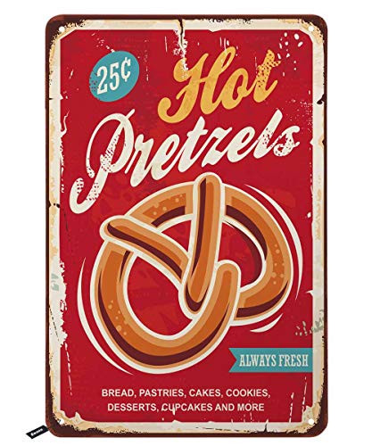 Swono Hot Pretzels Tin SignsRed Vintage Metal Tin Sign for Men WomenWall Decor for BarsRestaurantsCafes Pubs12x8 Inch