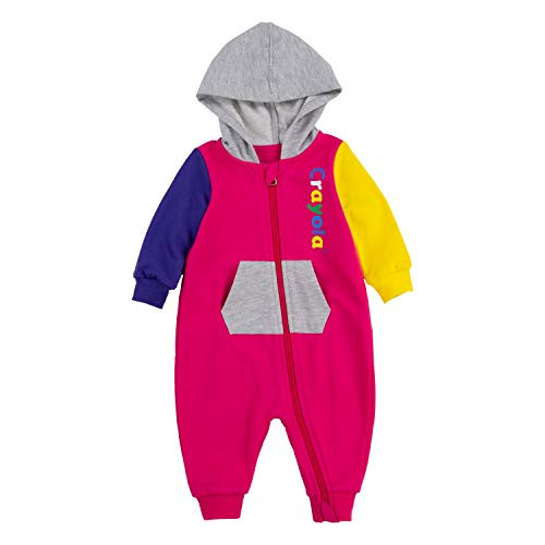 Crayola Childrens Apparel Baby Long Sleeve Hooded Coverall Bodysuit RazzPurpleYellow 9M