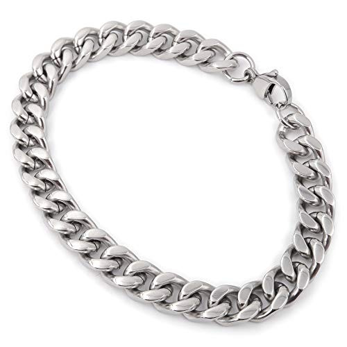 Steelmeup Stainless Steel Simple Curb Cuban Link Chain Bracelet for Men Boys 8mm 9inch
