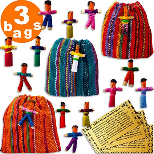 Worry Dolls in a Bag from Guatemala - Super Cute Little Worry Dolls - Worry Doll - People - Mayan - Trouble - Anxiety - Guatemala Dolls - 3 Bags