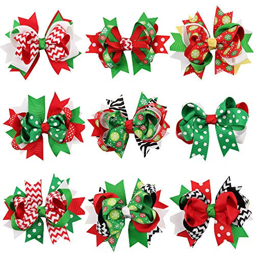 9 Pieces Christmas Hair Clips ALITREND Christmas Bow knot Hair Clips Christmas Children Hairpin Accessories for Girls Women