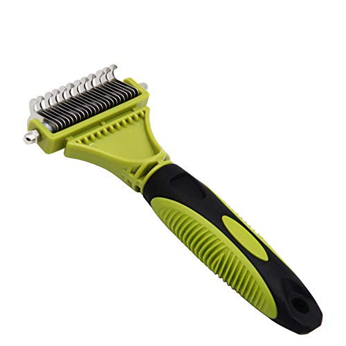 Pet Grooming Brush Dematting Comb with 2 Sided Professional Grooming Rake for Cats and Dogs Double Sided Shedding and Dematting Undercoat Rake Comb Pet Grooming Brush Dematting Comb with 2 Sided Professional Grooming Rake for Cats and Dogs Double Sided Shedding and Dematting Undercoat Rake Comb