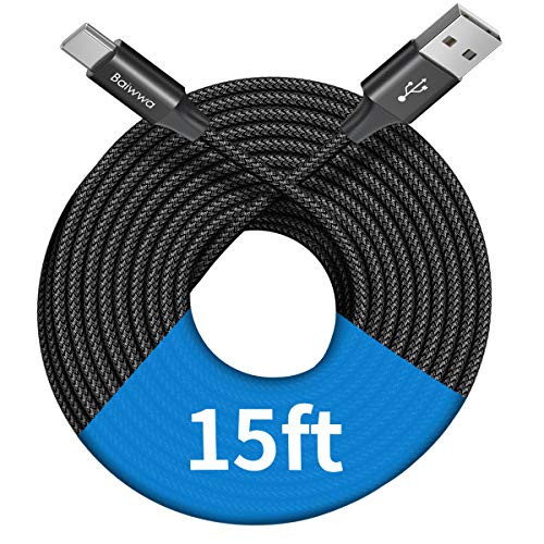 15ft4_6m  Extra Long USB C Cable Baiwwa Premium Nylon Braided USB A to Type C Cable Charger Cord Compatible with Samsung Galaxy Note Tab Moto LG Sony Google and More USB C Smartphone  and  Tablet