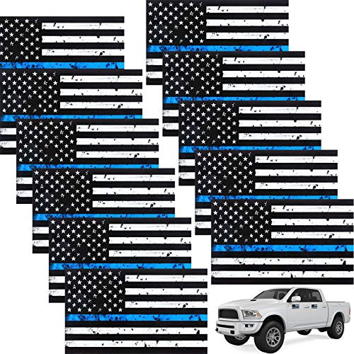 20 Pieces US Flag Decal Stickers 5 x 3 Inch Reflective Tattered Thin Blue Line American Flag Car Flag Decals Compatible with Cars and Trucks