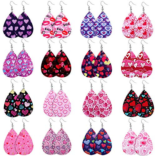 Hazms 16 Pairs Valentines Day Faux Leather Earrings for Women Girls Teardrop Leaf Heart Print Drop Earrings Lightweight Dangle Earrings Set Hazms 16 Pairs Valentines Day Faux Leather Earrings for Women Girls Teardrop Leaf Heart Print Drop Earrings Lightweight Dangle Earrings Set
