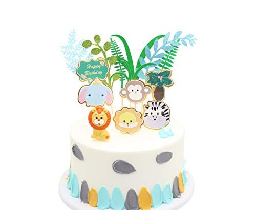 14 Pcs Animal Cupcake Toppers Tropical Palm Leaves Monstera Leaves Topper Picks Cupcake Toppers Decorations for Tropical Summer Party Supplies Jungle Beach Theme Party