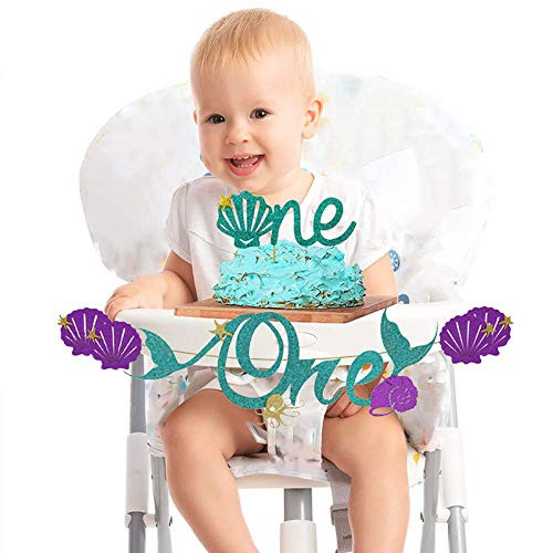 Hongkai Mermaid Inspired ONE Banner and ONE Cake Topper 1st Birthday Decorations Highchair Banner Party Decoration One High Chair Sign Baby First Birthday Supplies Hongkai Mermaid Inspired ONE Banner and ONE Cake Topper 1st Birthday Decorations Highchair Banner Party Decoration One High Chair Sign Baby First Birthday Supplies