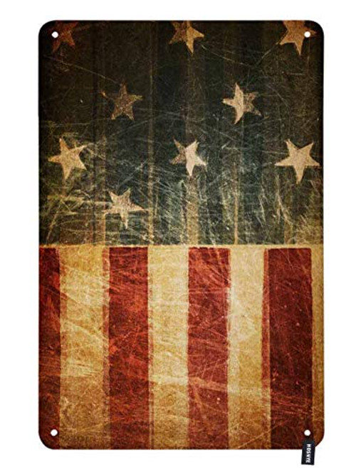 HOSNYE American Flag Tin Sign Vintage USA Flag Patriotic July 4Th Independence Day Vintage Metal Tin Signs for Men Women Wall Art Decor for Home Bars Clubs Cafes 8x12 Inch