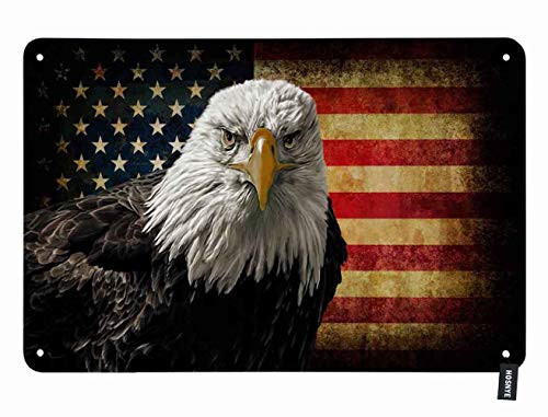 HOSNYE Bald Eagle on Grunge American Flag Tin Sign Vintage Metal Tin Signs for Men Women Wall Art Decor for Home Bars Clubs Cafes 8x12 Inch