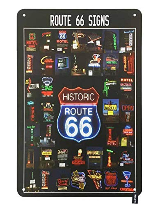 HOSNYE Tin Sign Kinds of Historic Route 66 Motel Bar Cafe Shop Vintage Metal Tin Signs for Men Women Wall Art Decor for Home Bars Clubs Cafes 8x12 Inch