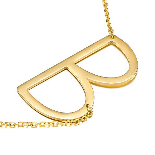 IEFWELL Gold Large B Initial Necklace - 14K Gold Plated Sideways Large Initial B Letter Necklace for Women Girls Crooked Oversized Large Gold Initial Letter Necklace for Women Girls