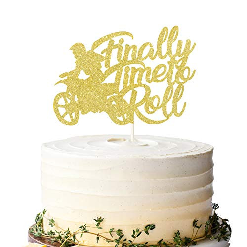 Gold Glitter Finally Time to Roll Cake Topper Happy Retirement Cake Topper Travel Theme Retirement Party Supplies Retirement Centerpiece