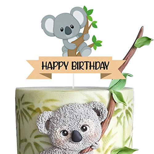 Glitter Koala Happy Birthday Cake Topper Koala Theme Birthday Cake Decor Koala Bear Birthday Party Baby Koala Party Zoo Jungle Animal Party Supplies