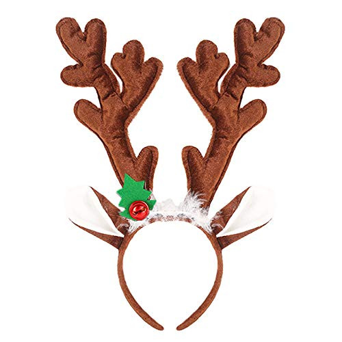 Christmas Reindeer Antler Headband Xmas Deer Antler Ears Headpiece Women Cute Elk Fawn Horn Hair Hoop Hair Band Hairband Holiday Party Decoration Cosplay Costume Handmade Hair Accessories Coffee
