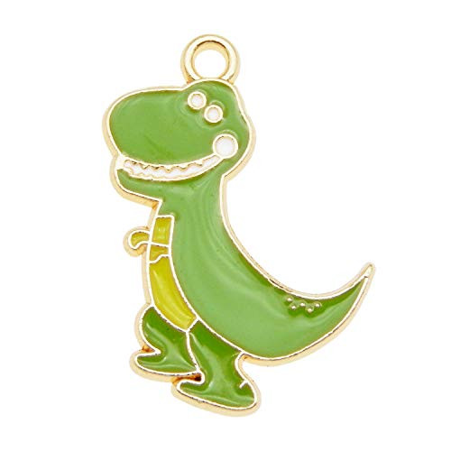 30PCS Enamel Dinosaur Charm for Kid Jewelry Necklace Bracelet Making Green Dino Cartoon Animal Pendants Gold